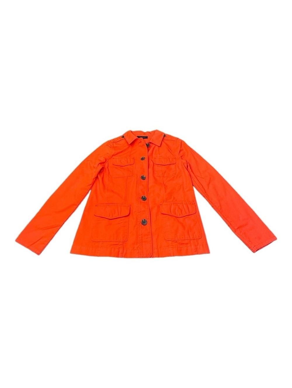 Talbots Jacket 100% Cotton Collared Button Front Pockets Orange Women Size S